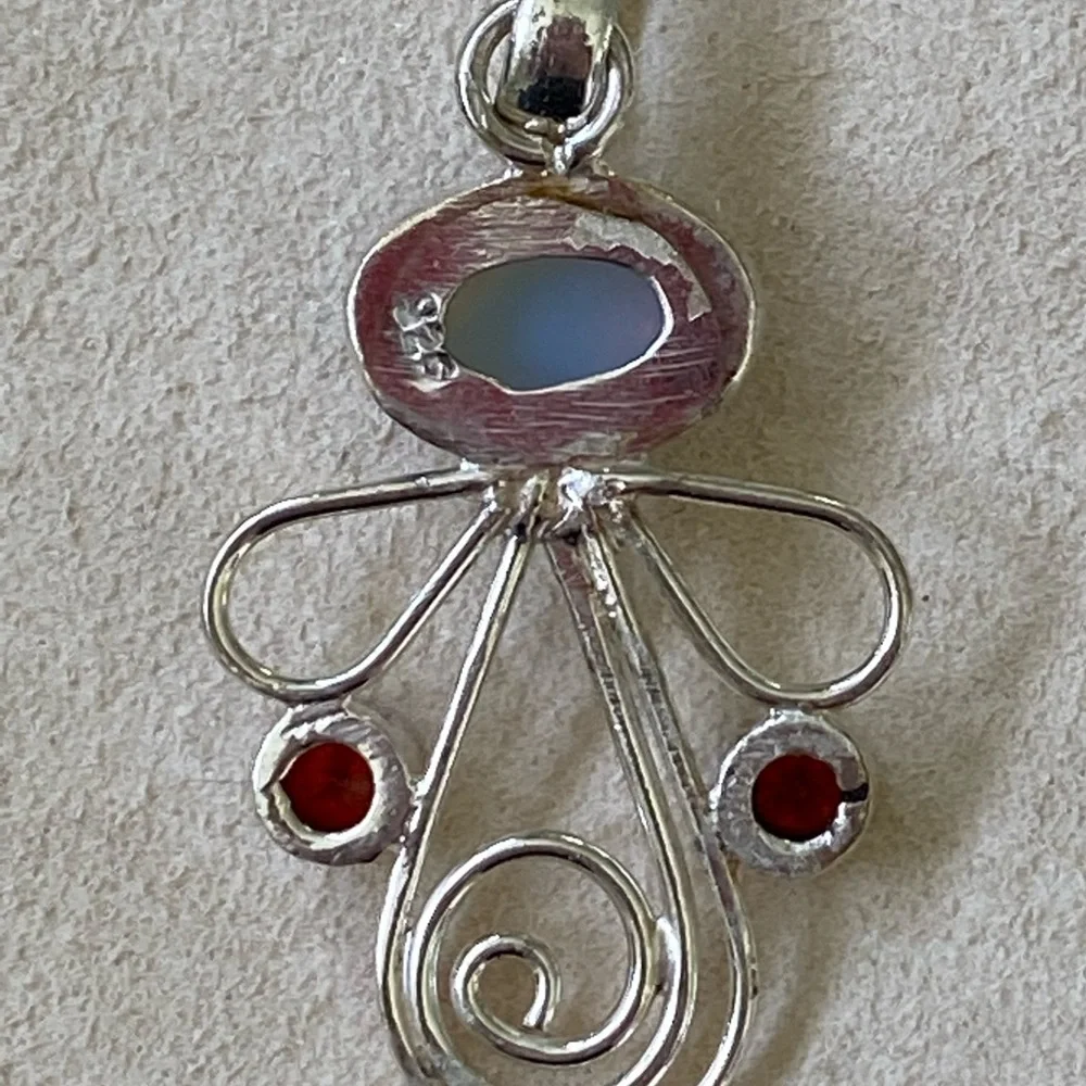 Handcrafted Silver Opaline Cabochon and Faceted Orange Topaz Stone Angel Pendant - Picture 4 of 7